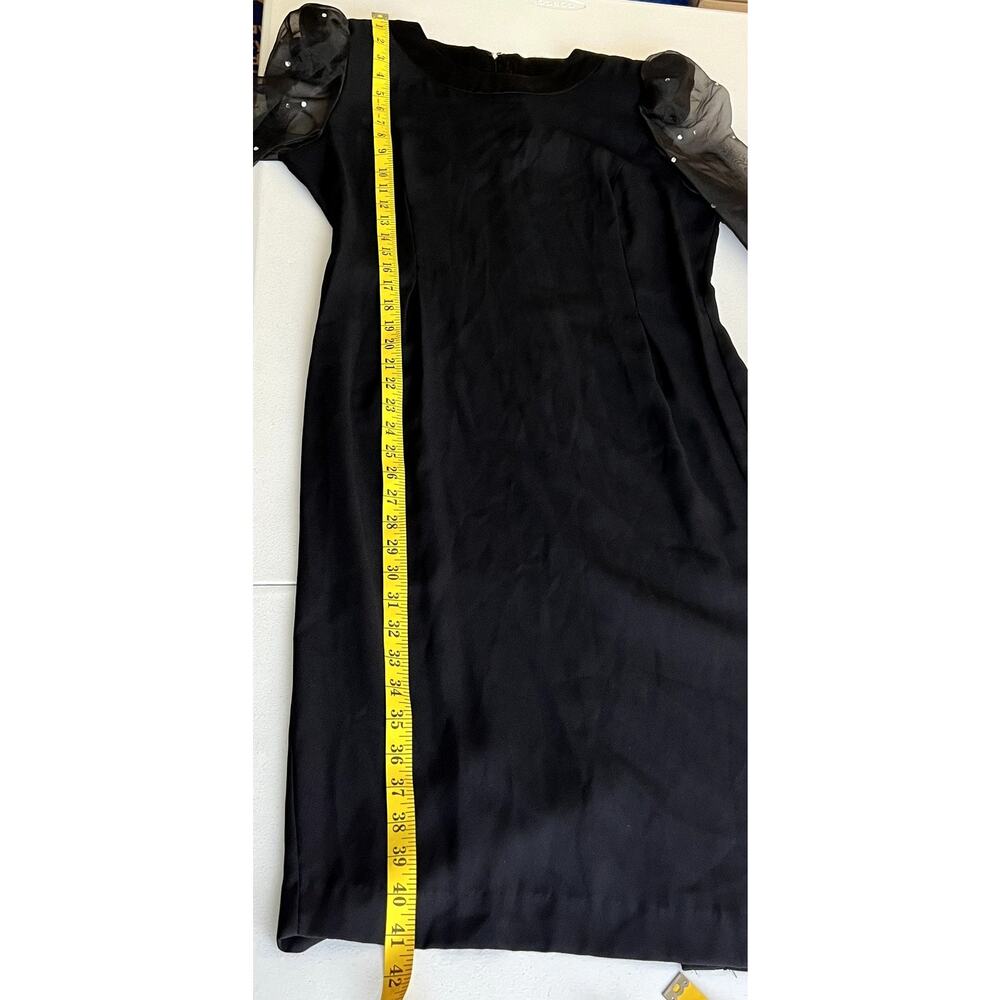 Vintage Michael Marcella Black Party Dress Sheer Beaded Sleeves 14 - Picture 5 of 13